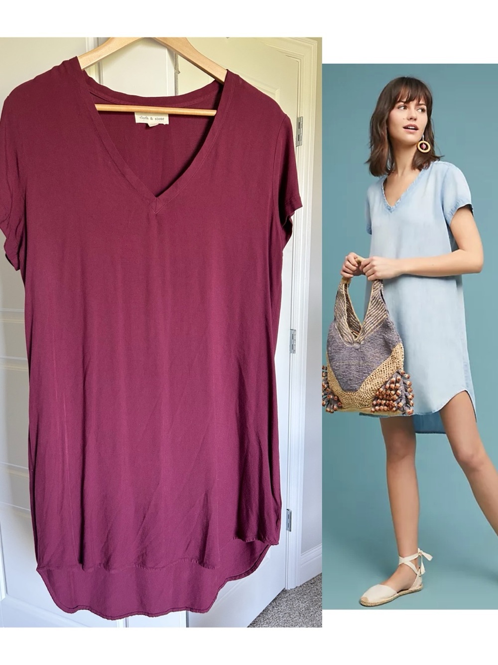 Anthropologie Cloth & Stone Justine T Shirt Dress Burgundy Size M
